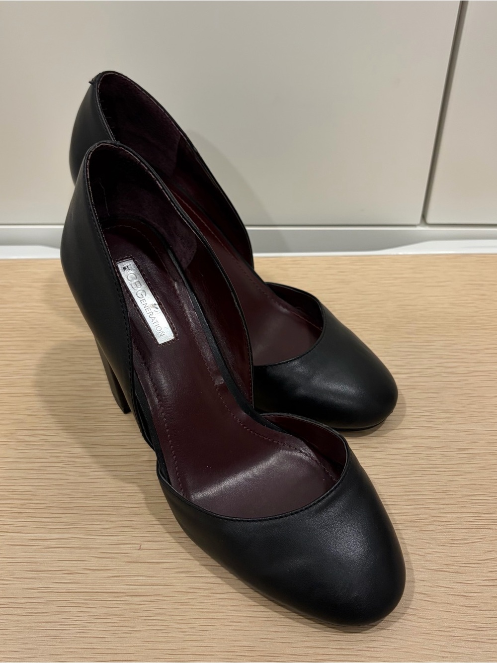 BCBGeneration Black Leather Round-Toe High Heels